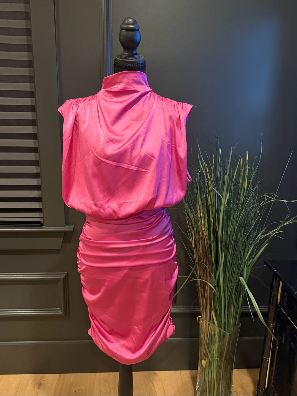 Satin Pink Ruched Sheath Dress